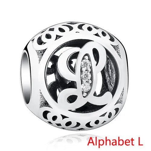 Pandora Style 925 Sterling Silver Jewelry Crystal Alphabet A-Z Letter Charms