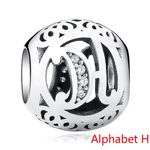 Pandora Style 925 Sterling Silver Jewelry Crystal Alphabet A-Z Letter Charms