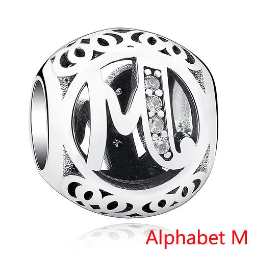Pandora Style 925 Sterling Silver Jewelry Crystal Alphabet A-Z Letter Charms