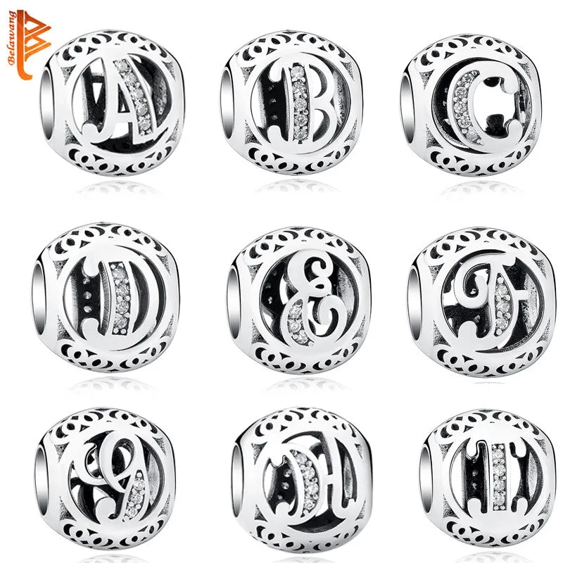Pandora Style 925 Sterling Silver Jewelry Crystal Alphabet A-Z Letter Charms