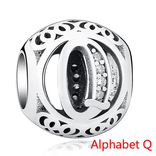 Pandora Style 925 Sterling Silver Jewelry Crystal Alphabet A-Z Letter Charms