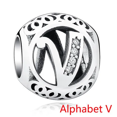 Pandora Style 925 Sterling Silver Jewelry Crystal Alphabet A-Z Letter Charms