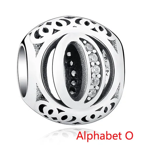 Pandora Style 925 Sterling Silver Jewelry Crystal Alphabet A-Z Letter Charms