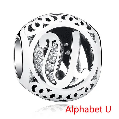 Pandora Style 925 Sterling Silver Jewelry Crystal Alphabet A-Z Letter Charms