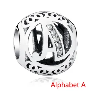 Pandora Style 925 Sterling Silver Jewelry Crystal Alphabet A-Z Letter Charms