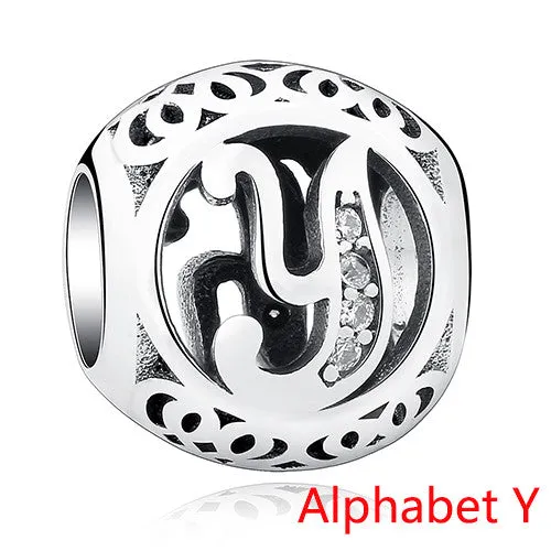 Pandora Style 925 Sterling Silver Jewelry Crystal Alphabet A-Z Letter Charms