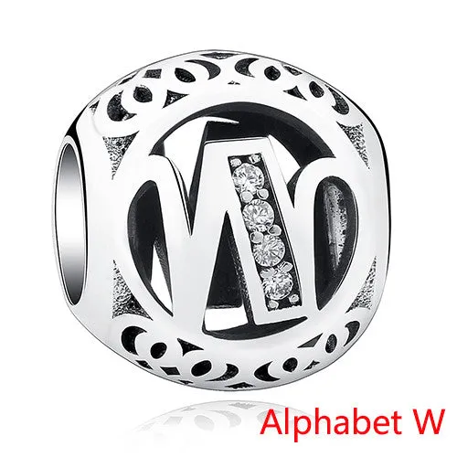 Pandora Style 925 Sterling Silver Jewelry Crystal Alphabet A-Z Letter Charms