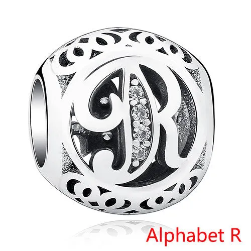 Pandora Style 925 Sterling Silver Jewelry Crystal Alphabet A-Z Letter Charms