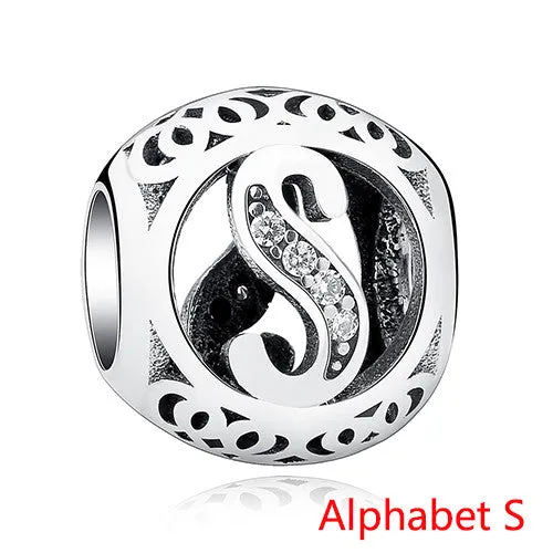 Pandora Style 925 Sterling Silver Jewelry Crystal Alphabet A-Z Letter Charms