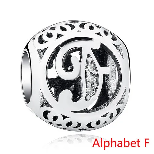 Pandora Style 925 Sterling Silver Jewelry Crystal Alphabet A-Z Letter Charms