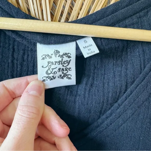 Parsley &amp; Sage Cotton Gauze Black Dress