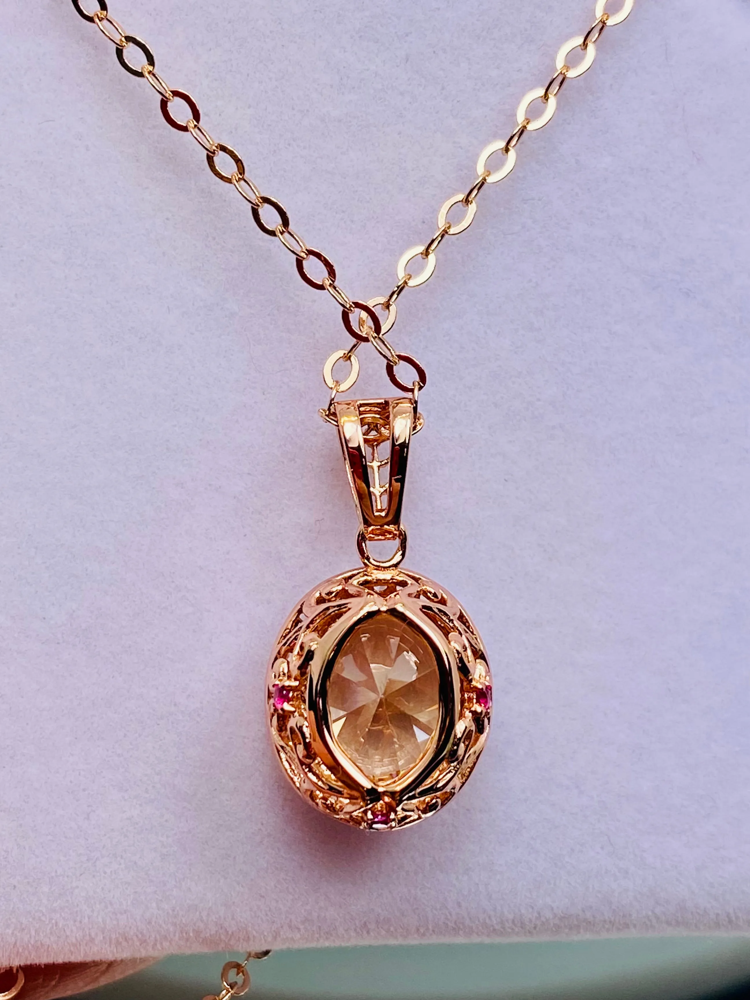 Peach CZ Halo Pendant, Rose Gold plated Jewelry, Art Deco Jewelry, P228