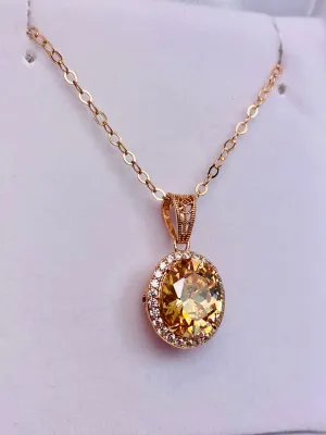 Peach CZ Halo Pendant, Rose Gold plated Jewelry, Art Deco Jewelry, P228