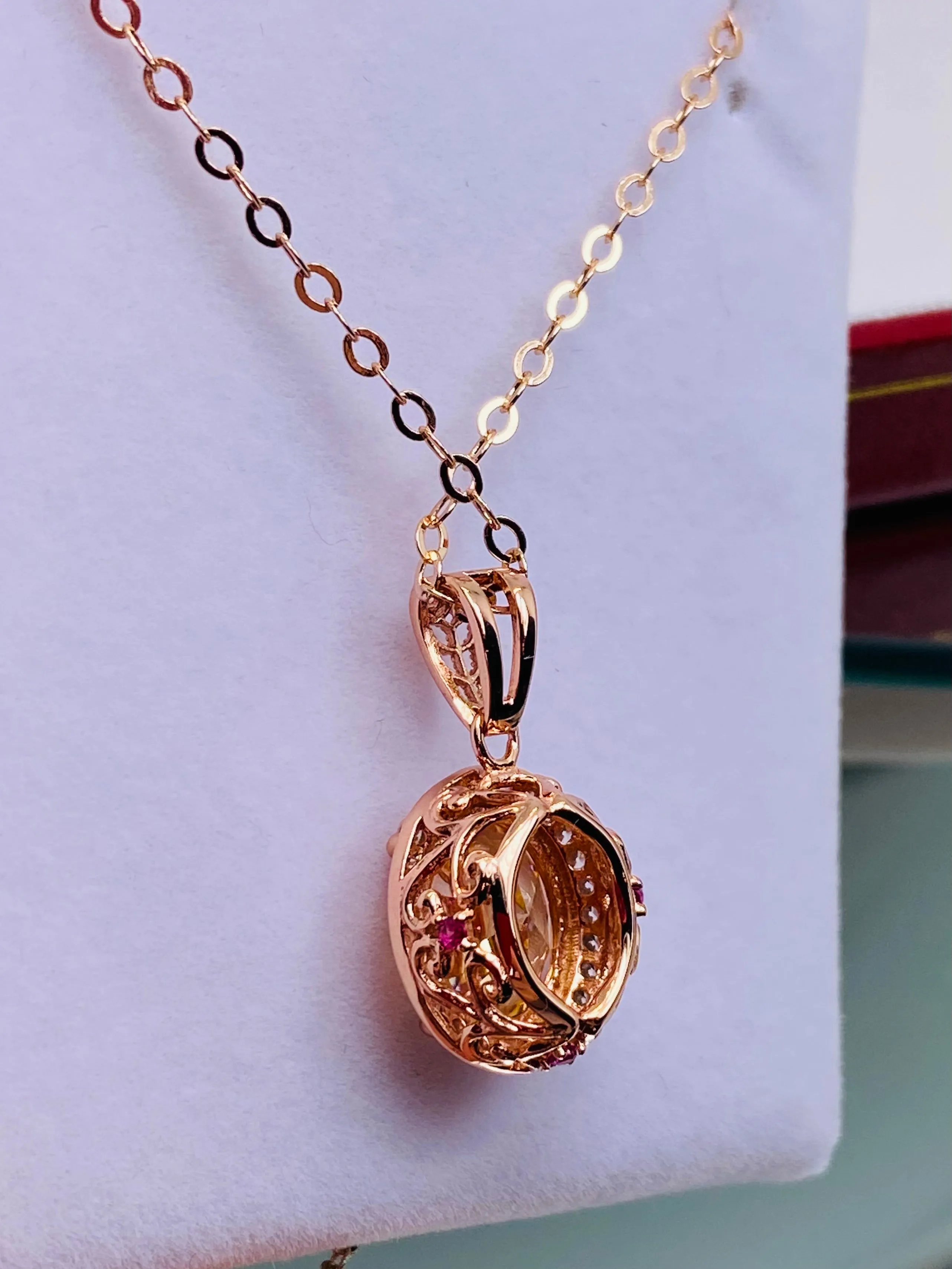 Peach CZ Halo Pendant, Rose Gold plated Jewelry, Art Deco Jewelry, P228
