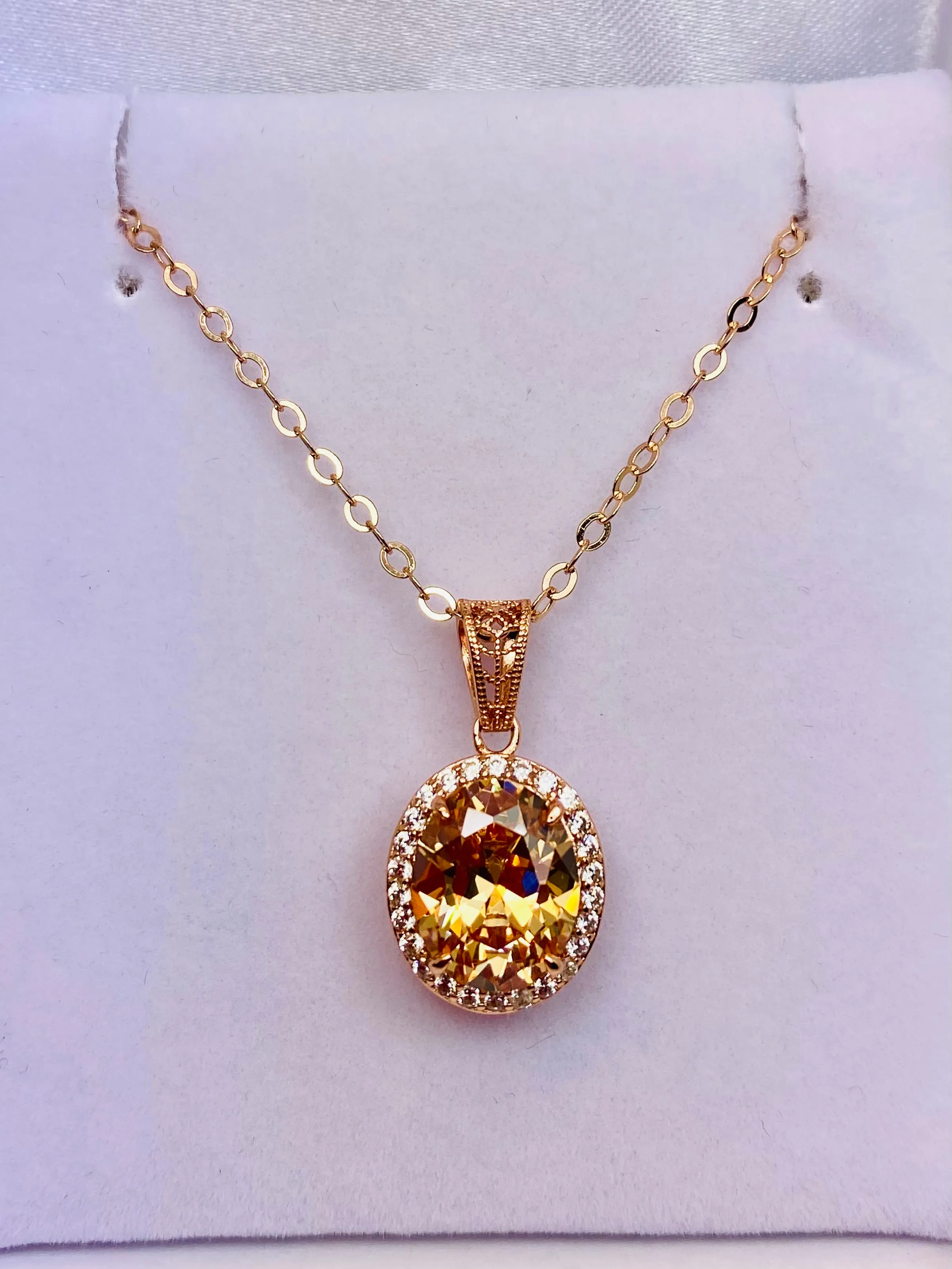 Peach CZ Halo Pendant, Rose Gold plated Jewelry, Art Deco Jewelry, P228