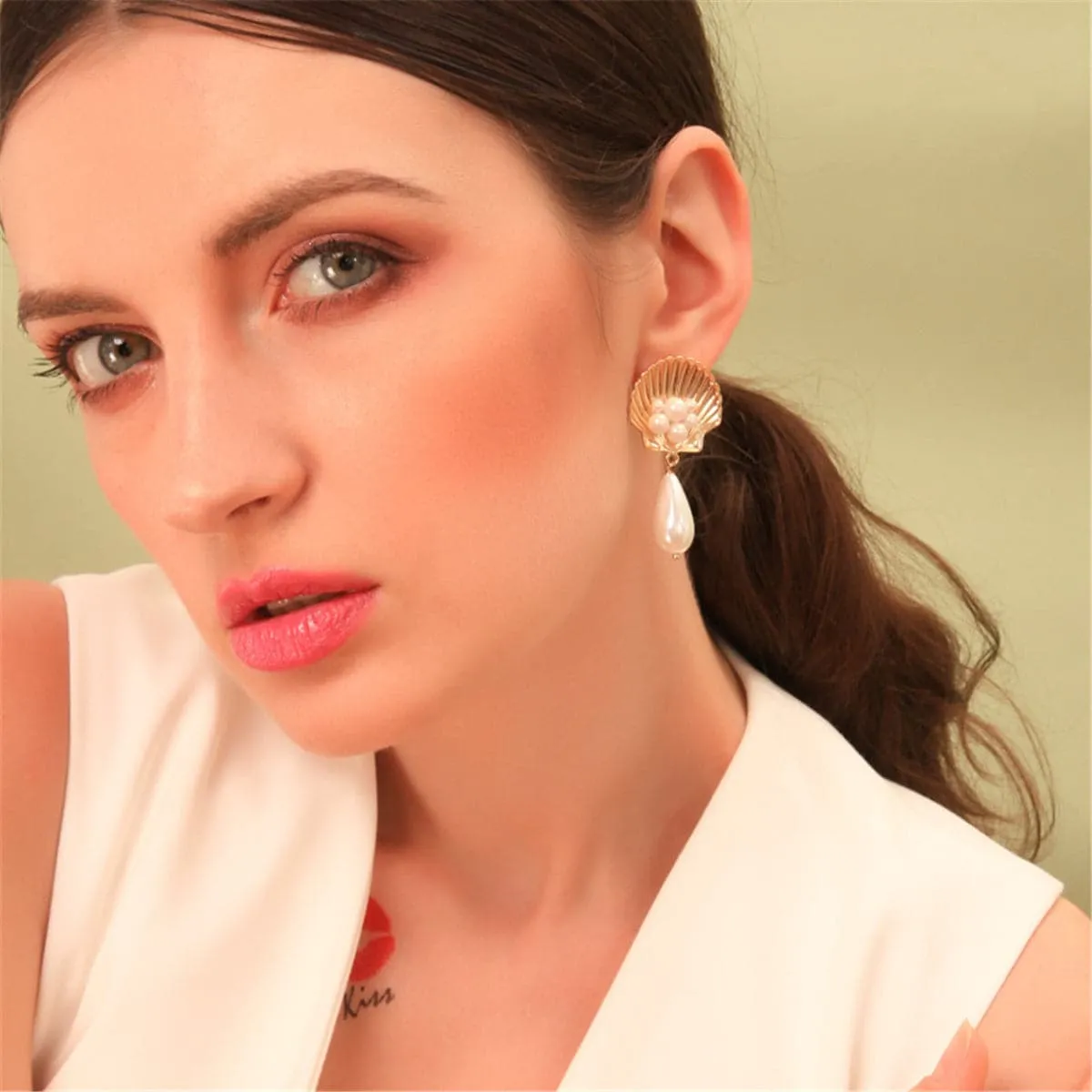 Pearl & 18K Gold-Plated Seashell Drop Earrings