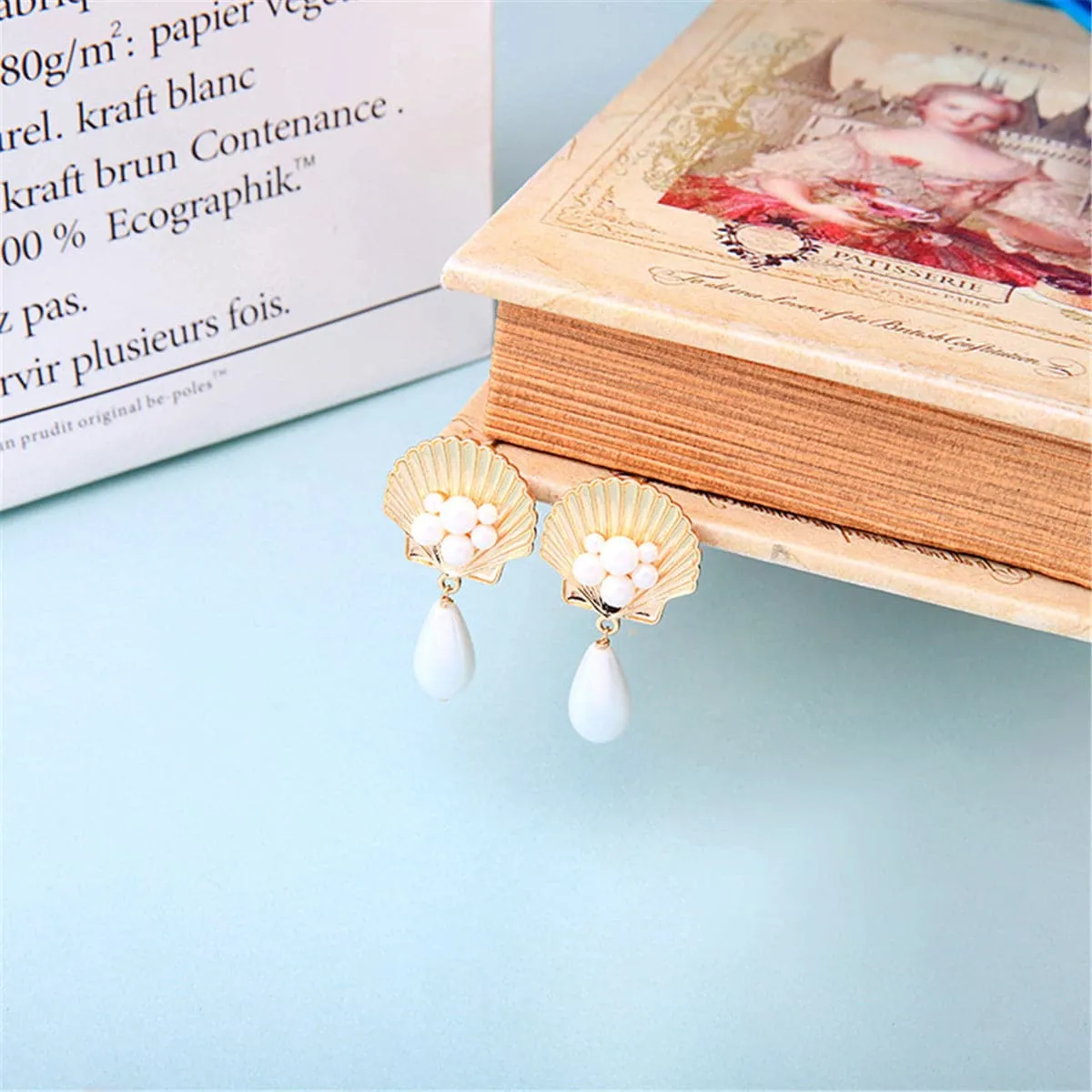Pearl & 18K Gold-Plated Seashell Drop Earrings
