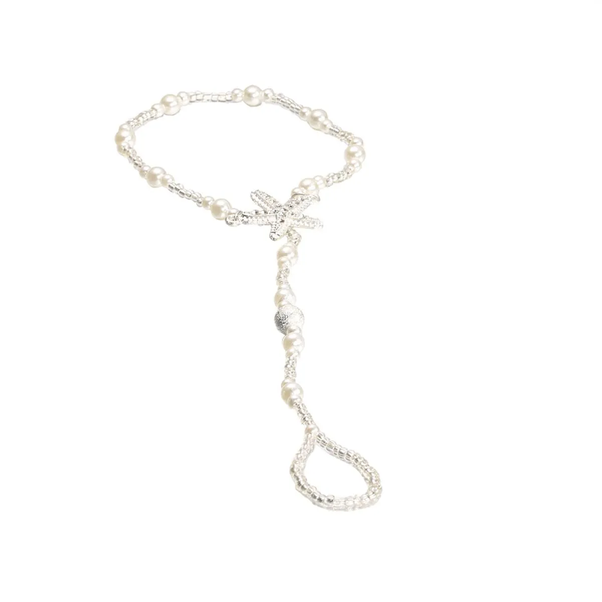 Pearl & Cubic Zirconia Starfish Anklet-to-Toe Ring