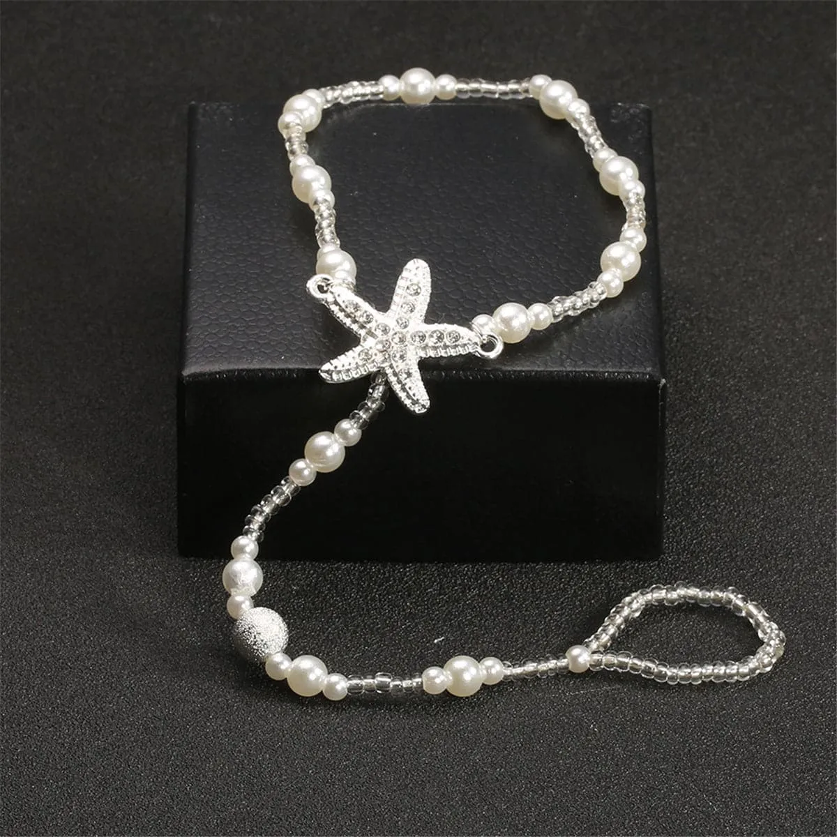 Pearl & Cubic Zirconia Starfish Anklet-to-Toe Ring