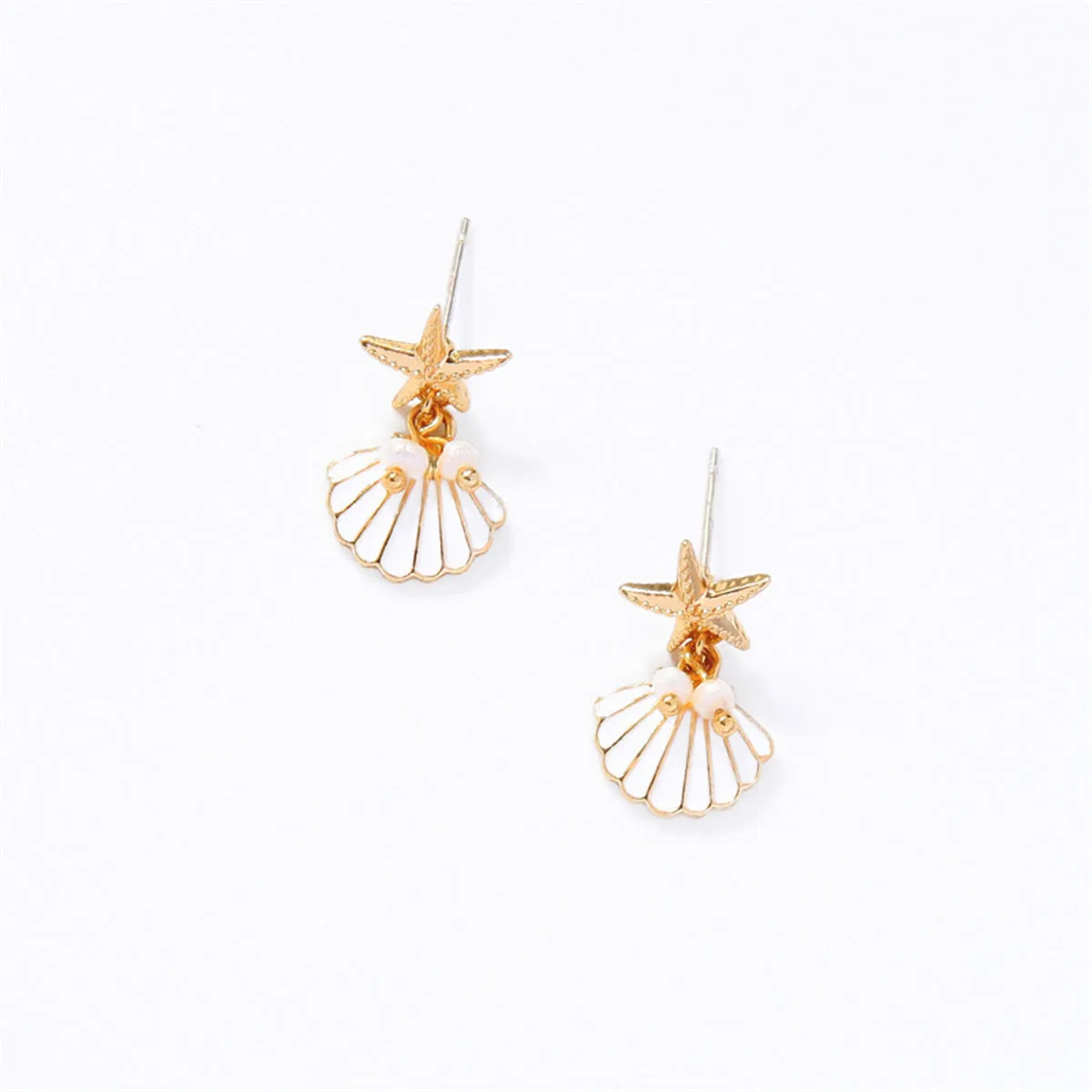 Pearl & Enamel 18K Gold-Plated Starfish Shell Drop Earrings