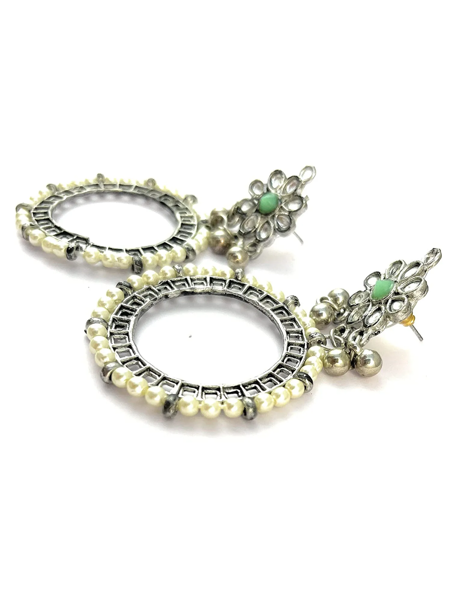 Pearl Studded Oxidised Silver Hoop Earrings
