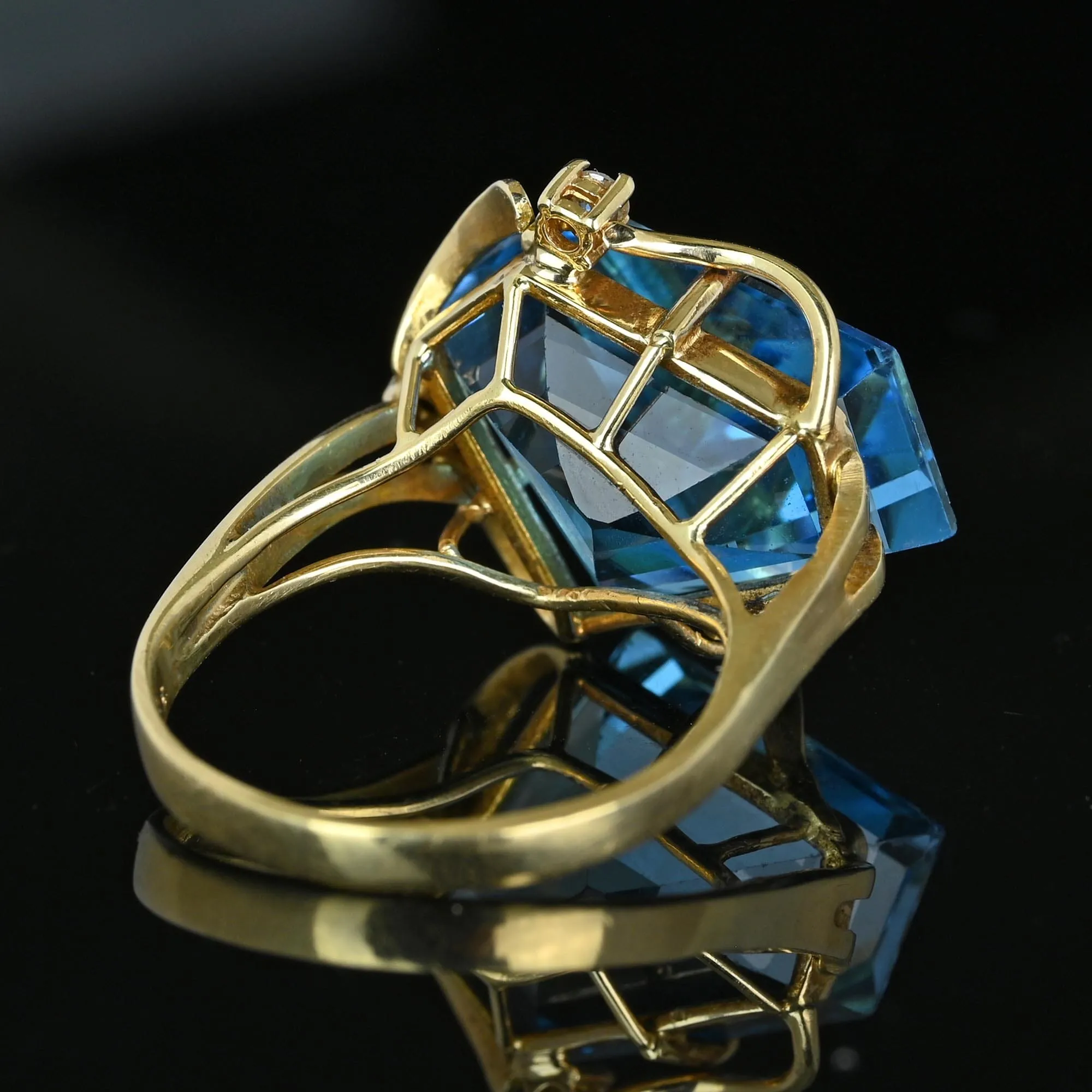Pentagon Blue Topaz Diamond Accent Cocktail Ring in 14K Gold