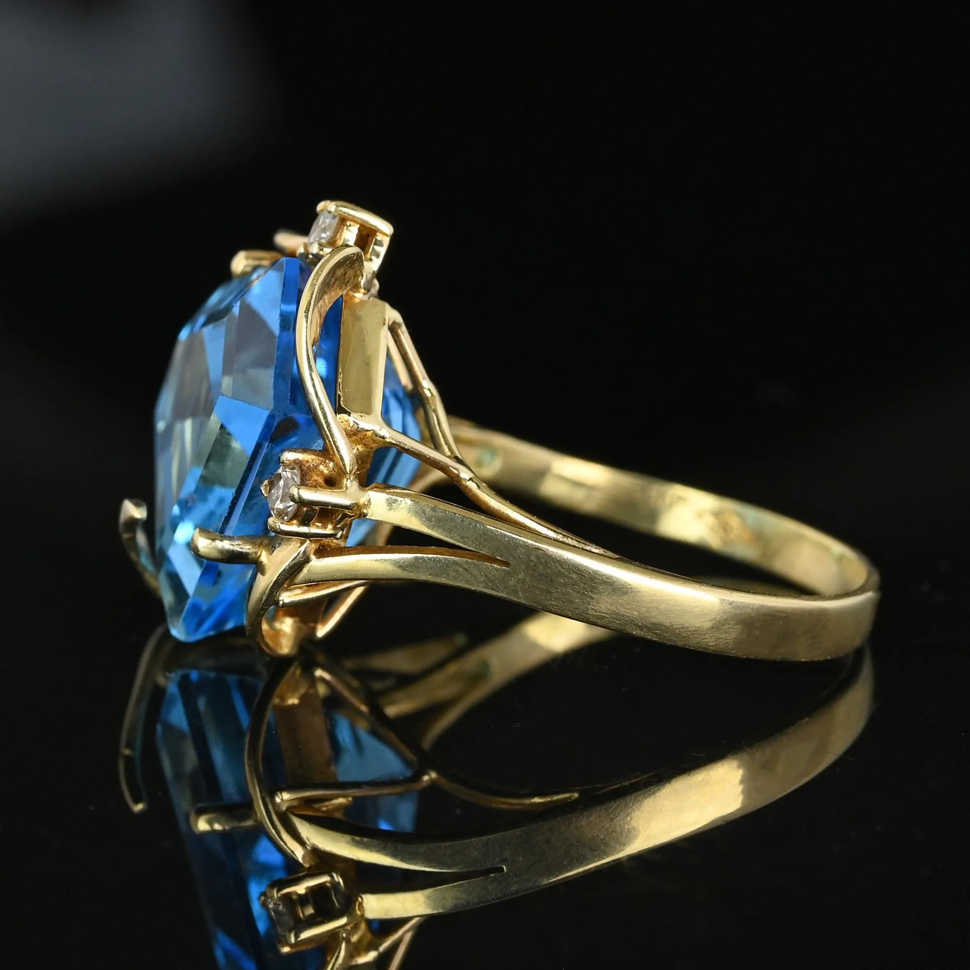 Pentagon Blue Topaz Diamond Accent Cocktail Ring in 14K Gold