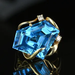 Pentagon Blue Topaz Diamond Accent Cocktail Ring in 14K Gold
