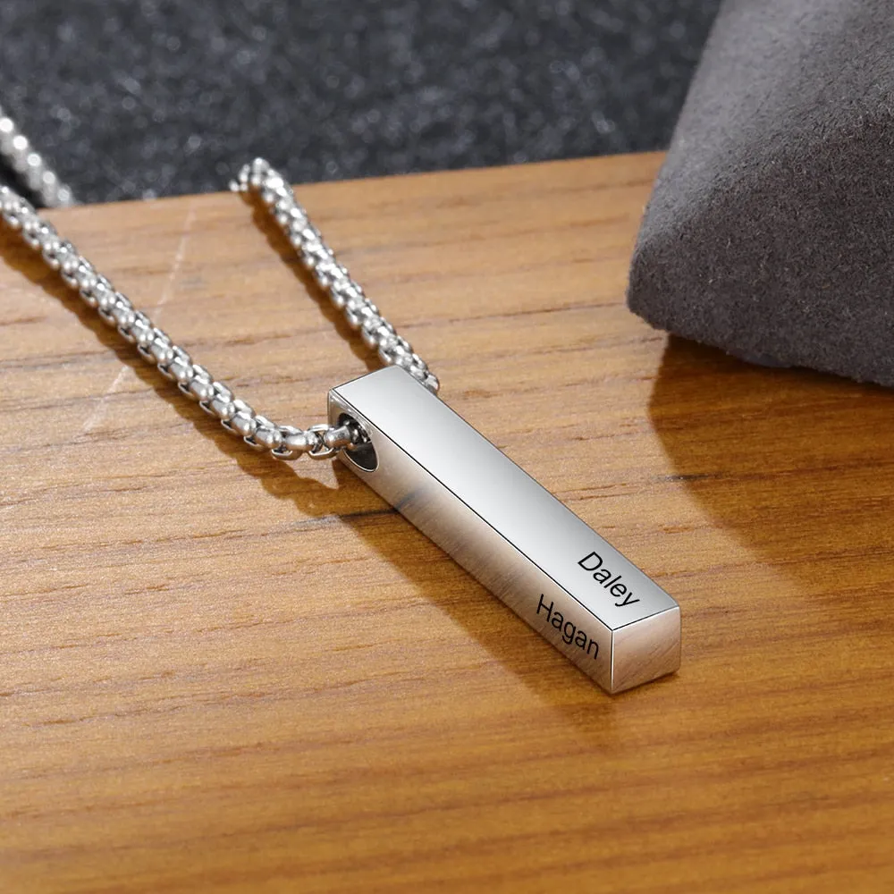 Personalized 4 Sides Engraving Name Men Necklaces