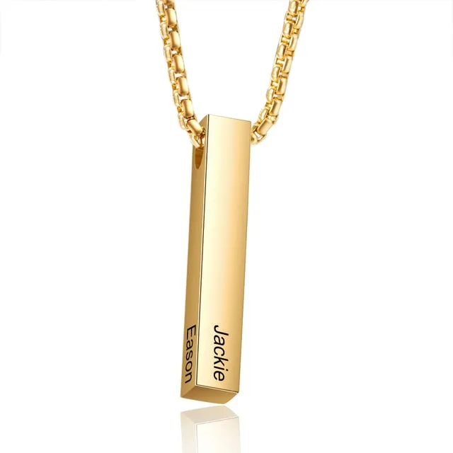 Personalized 4 Sides Engraving Name Men Necklaces