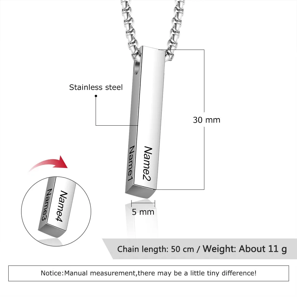 Personalized 4 Sides Engraving Name Men Necklaces
