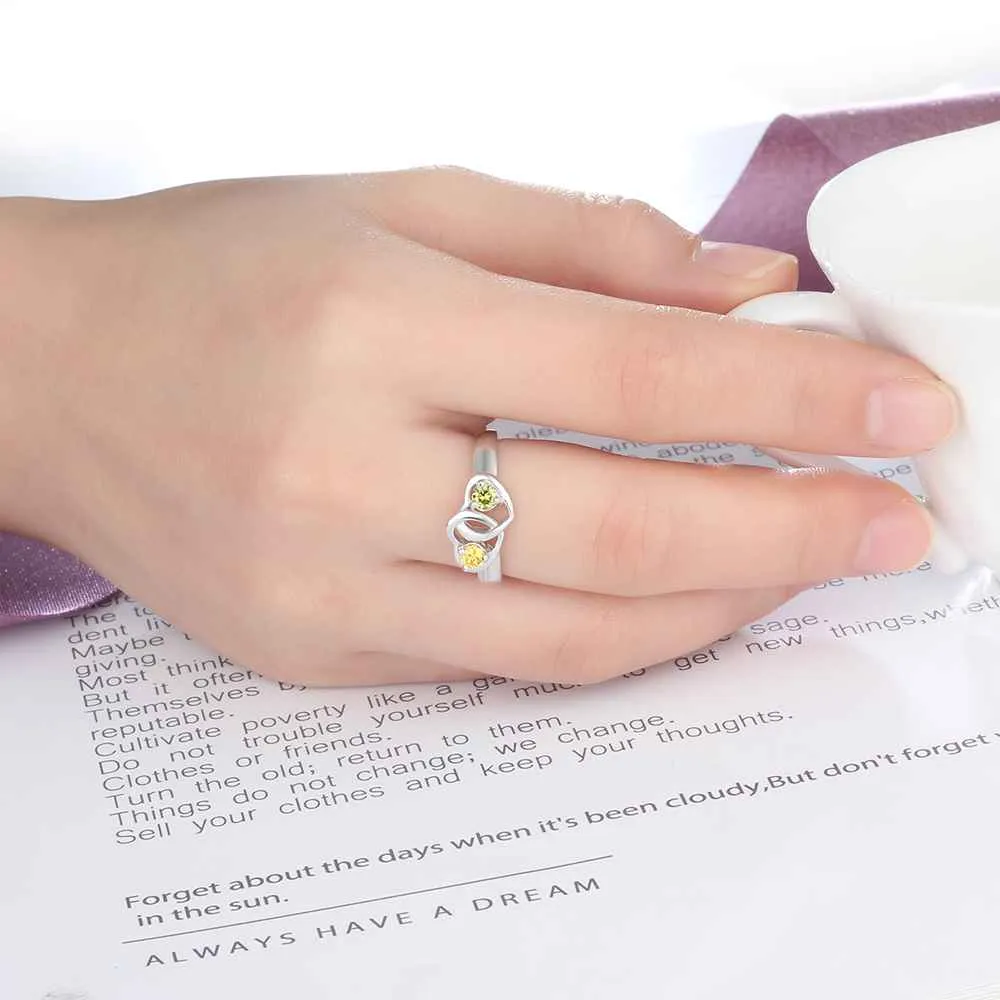 Personalized 925 Sterling Silver Heart to Heart PromiseRings for Women – Engraved Names& Custom Birthstones – Trendy Jewelry 