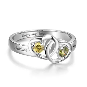 Personalized 925 Sterling Silver Heart to Heart PromiseRings for Women – Engraved Names& Custom Birthstones – Trendy Jewelry 