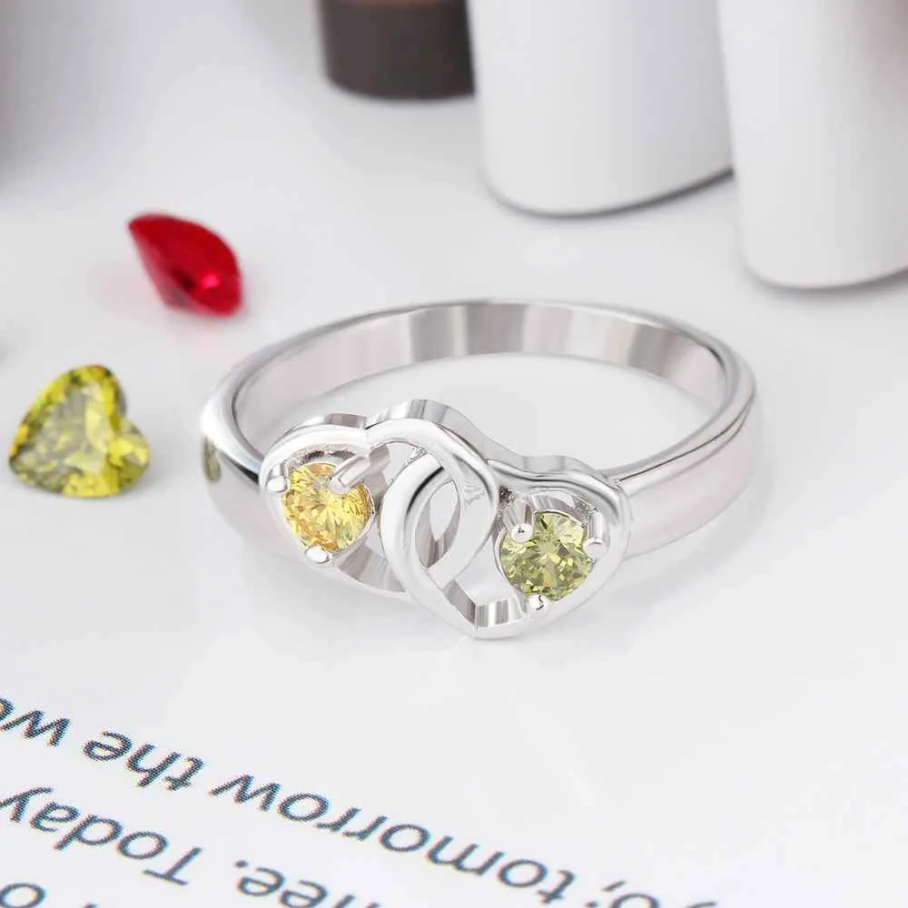 Personalized 925 Sterling Silver Heart to Heart PromiseRings for Women – Engraved Names& Custom Birthstones – Trendy Jewelry 