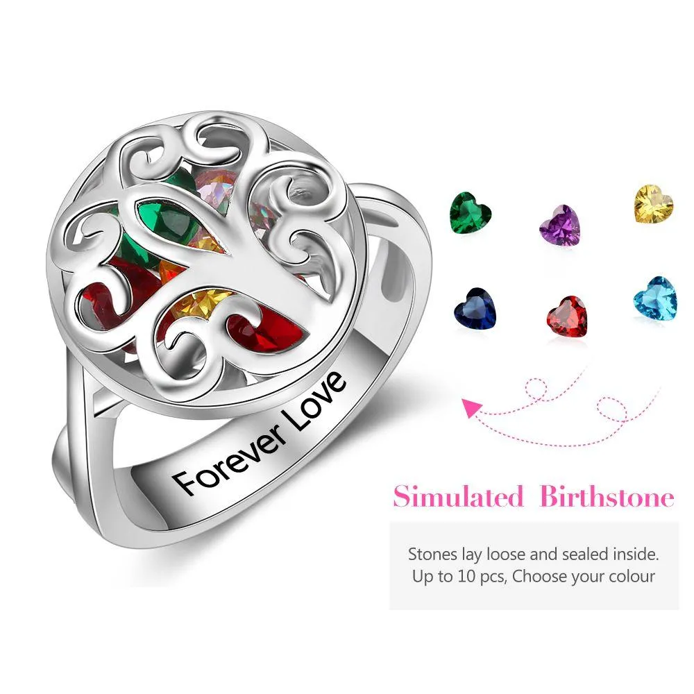 Personalized 925 Sterling Silver Rings for Women – Hollow Floral Pattern – Engraved Name – Custom Birthstones