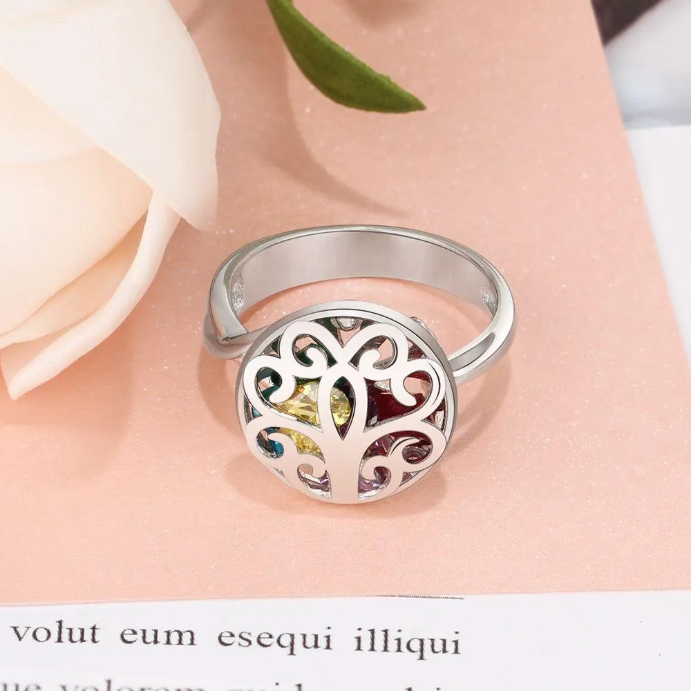 Personalized 925 Sterling Silver Rings for Women – Hollow Floral Pattern – Engraved Name – Custom Birthstones