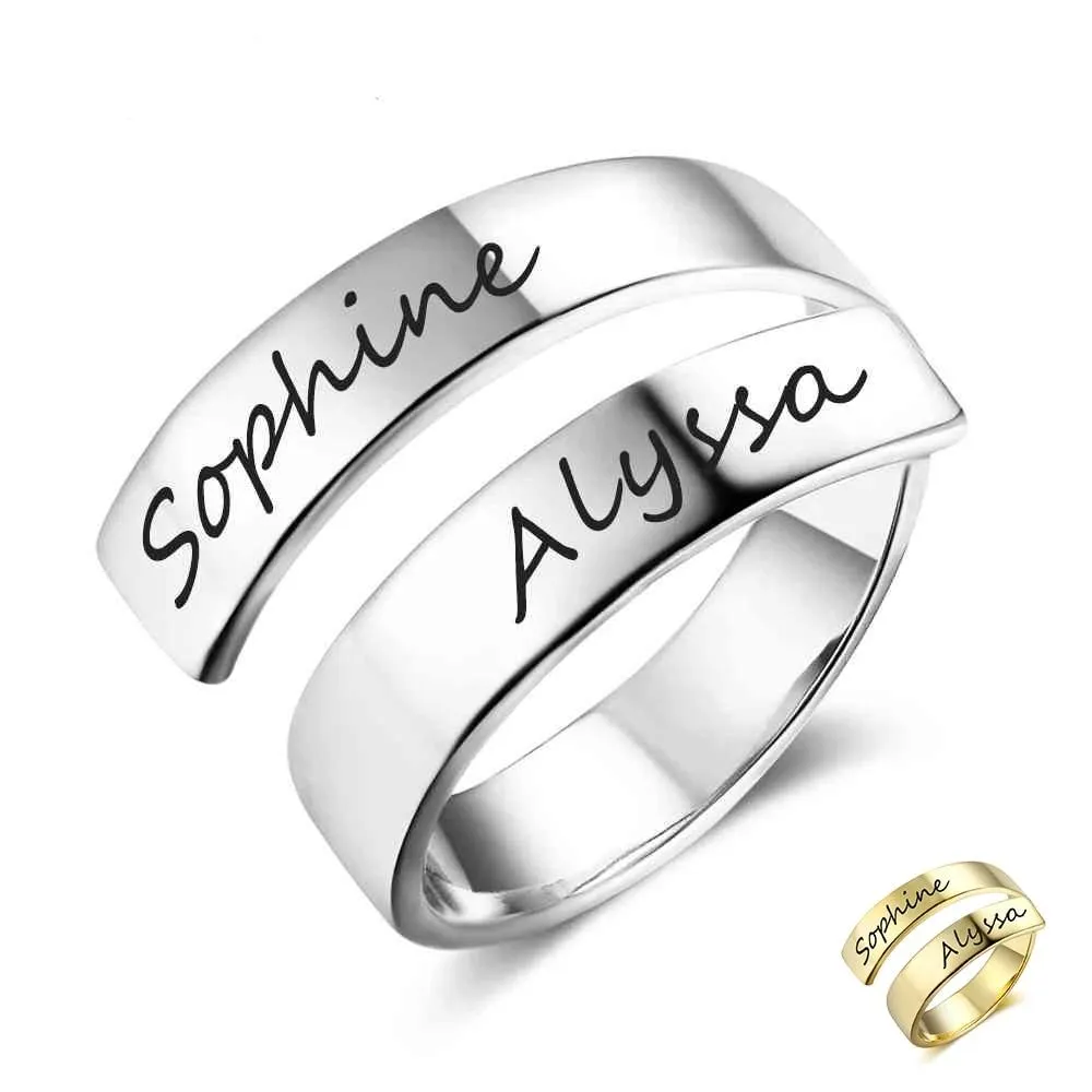 Personalized Stainless Steel Adjustable Rings for Women – Custom Engraved Name – Trendy Anniversary Jewelry