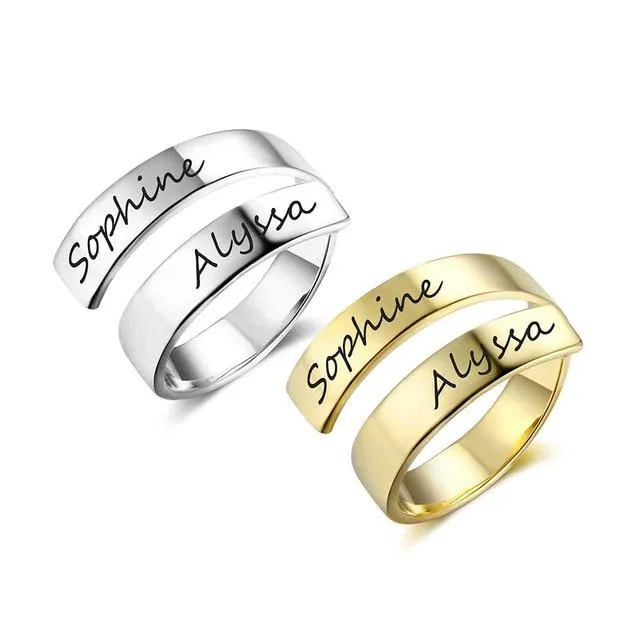 Personalized Stainless Steel Adjustable Rings for Women – Custom Engraved Name – Trendy Anniversary Jewelry