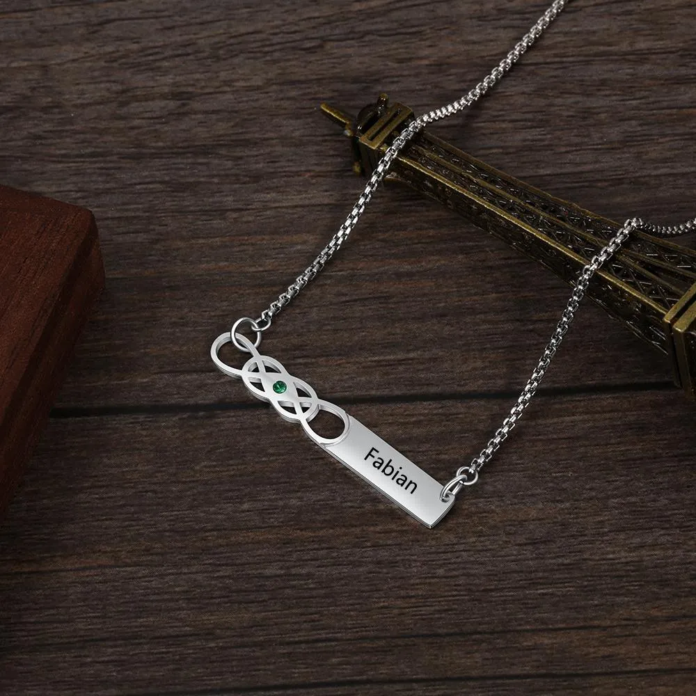 Personalized Stainless Steel Infinity Necklace with Birthstone & Engrave Name Pendant for Women, Trendy Gift