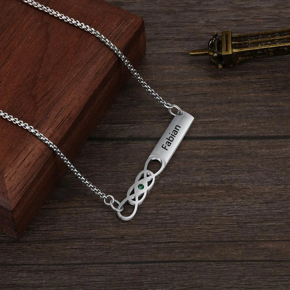 Personalized Stainless Steel Infinity Necklace with Birthstone & Engrave Name Pendant for Women, Trendy Gift
