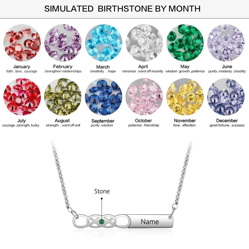 Personalized Stainless Steel Infinity Necklace with Birthstone & Engrave Name Pendant for Women, Trendy Gift