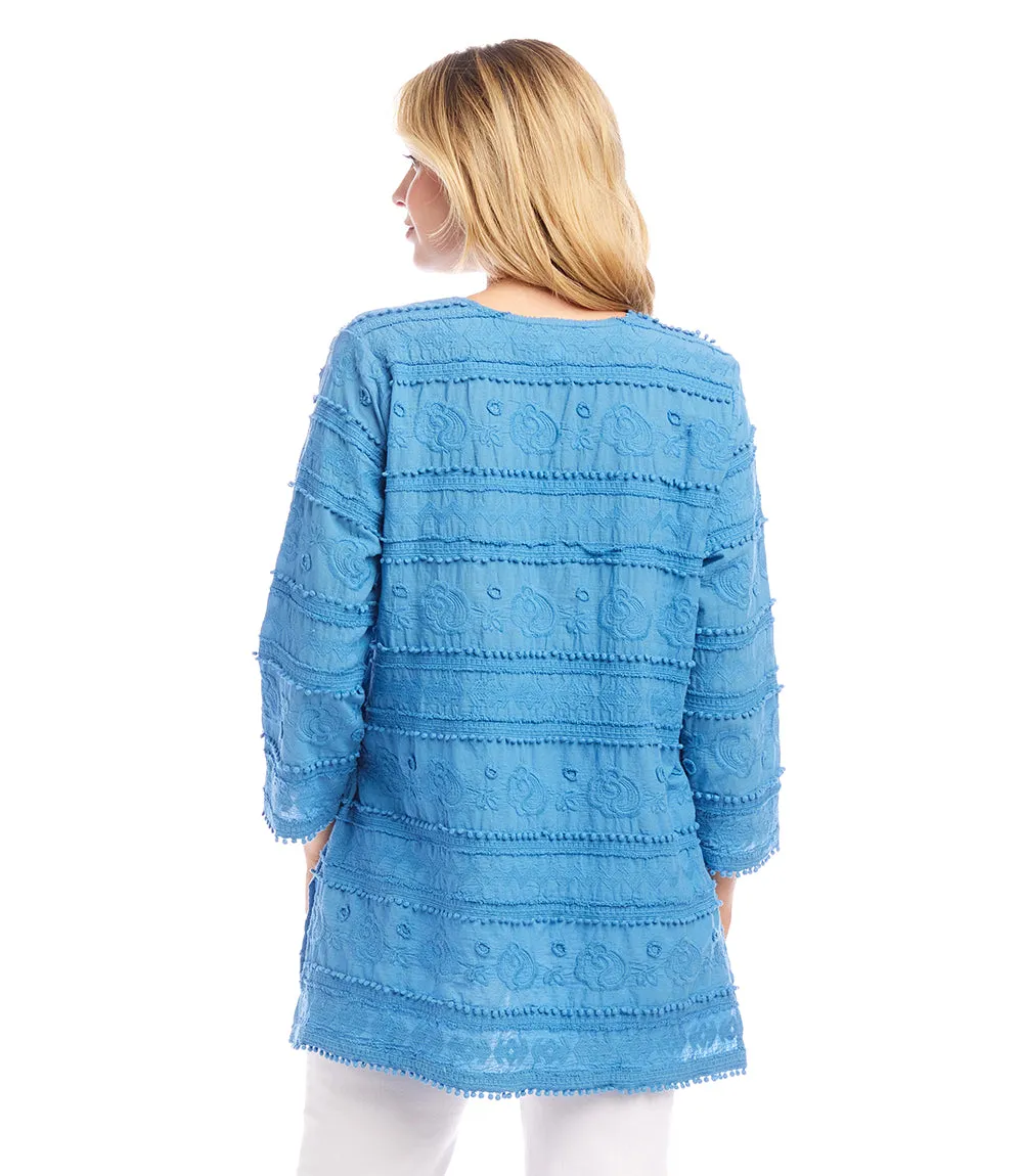 Petite Size 3/4 Sleeve Embroidered Tunic