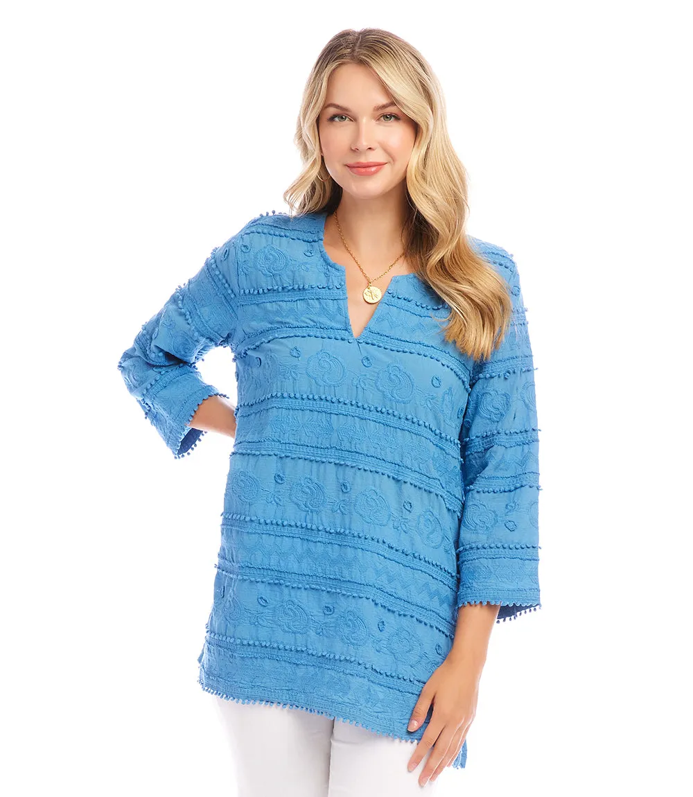 Petite Size 3/4 Sleeve Embroidered Tunic