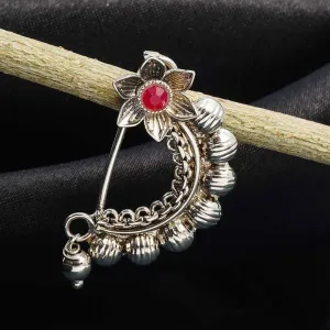 Pink Crystal Silver Flower Maharashtrian Nath