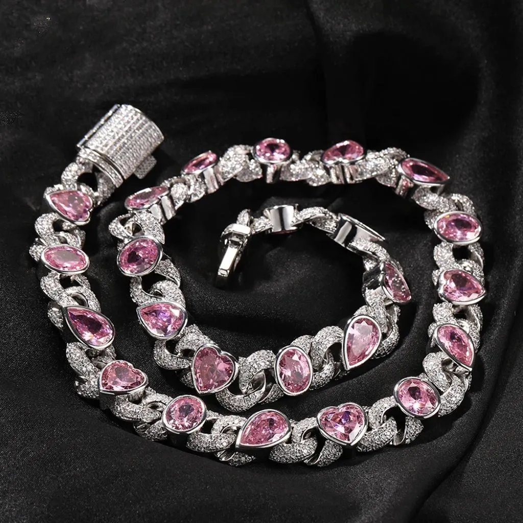 Pink Heart Necklace HipHop Geometric Charm Jewelry