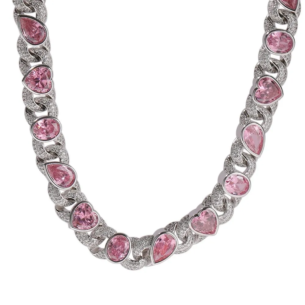 Pink Heart Necklace HipHop Geometric Charm Jewelry