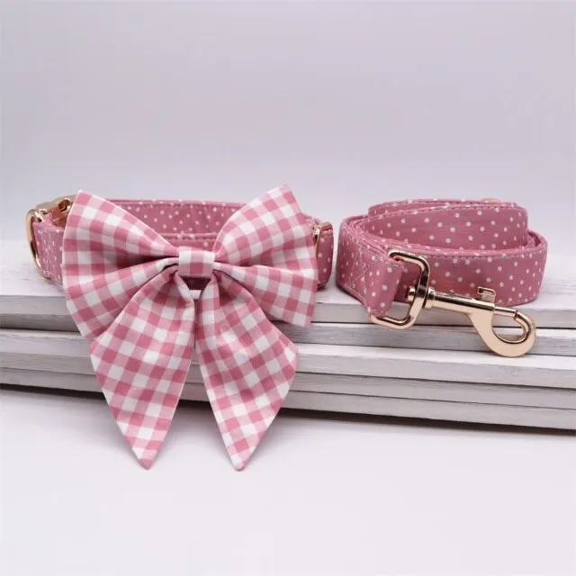 Pink Polka Dots Girly Butterfly Collar: Personalized Dog