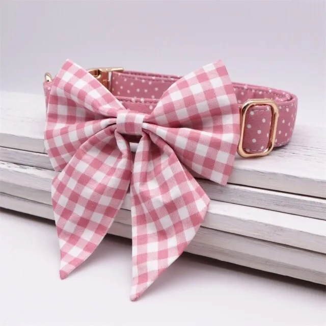 Pink Polka Dots Girly Butterfly Collar: Personalized Dog