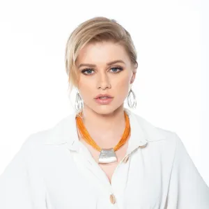 Piper - Trendy ochre & silver necklace and earrings