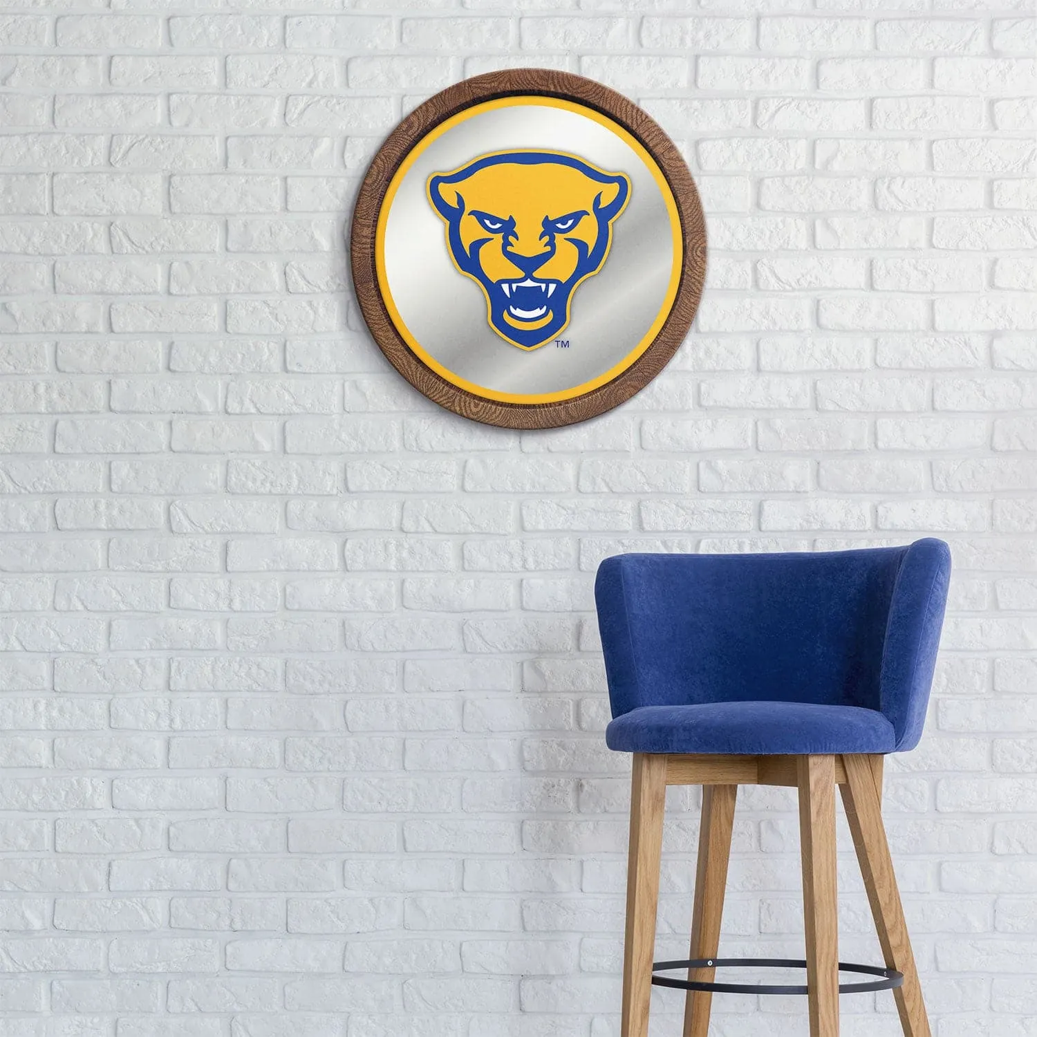 Pitt Panthers: Mascot - "Faux" Barrel Top Mirrored Wall Sign